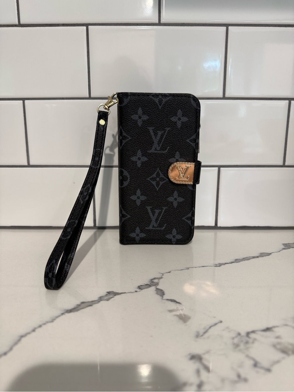 Louis Vuitton Black Monogram Wristlet Phone Wallet - IPhone 16 Pro